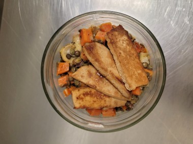 Lentilles vertes au tofu fumé
