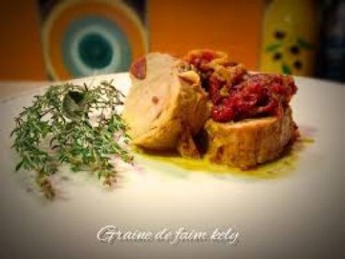 Filet mignon farci aux tomates et gâteau de semoule
